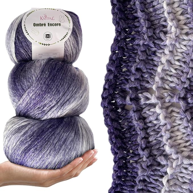 Ombré-Encore Chunky Ombre Yarn for Crocheting, 3 Balls, 507Yds/420G, Free Patterns - Multi Colored Bulky 5 Weight Yarn for Knitting - White Lavender