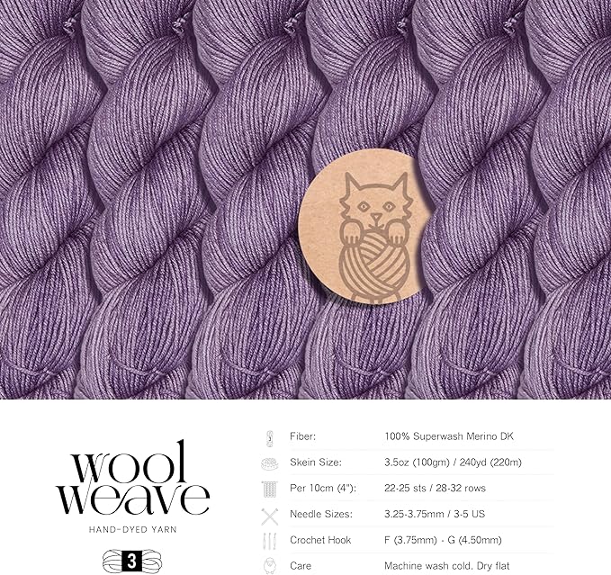 Superwash Merino Wool Yarn for Knitting & Crocheting - Hand Dyed, 100gr, 240 Yards, Dk Weight - Luxurious, Soft & Durable Light Purple Yarn