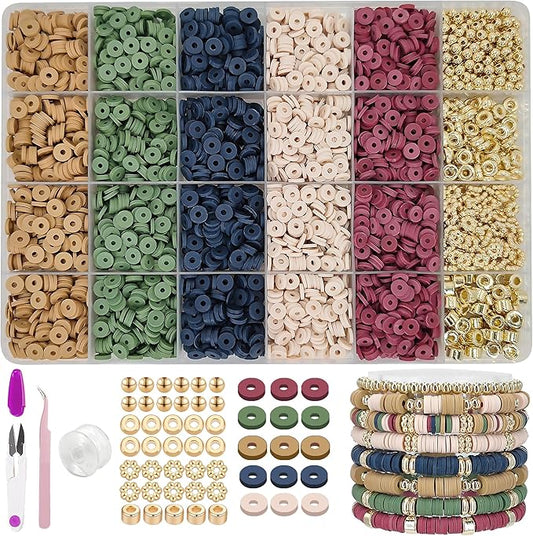 MIIIM Earth Tone Clay Bead Bracelet Kit, Heishi and Flat Clay Beads, Gold Spacer for Jewelry Making, Friendship Kit for Crafts, Concert, Raves, Gifts