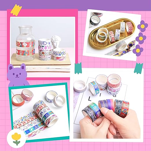 40 Rolls Washi Tape Set - 15 mm Wide Colored Decorative Tape for DIY Crafts, Junk Journal Supplies, Scrapbooking Supplies, Bullet Journals, Planners, Party Decorations