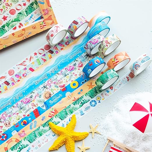 YUBBAEX 10 Rolls Four Seasons Washi Tape Set Beach Ice Cream Masking Decorative Tapes (Summer)