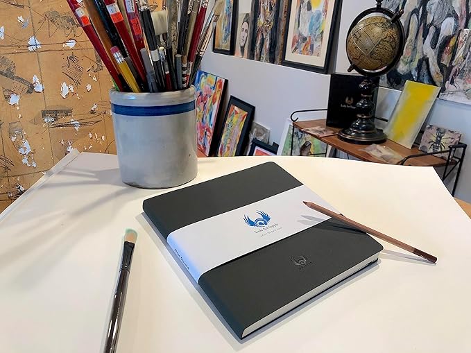 square-shaped sketchbook, 8.3 x 8.3 inches, lays flat flexible sketch book for artists, ideal for ink, water color, pen, pencils, 160 tear resistant pages, size: square medium, leda art supply