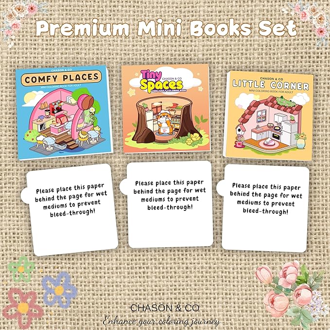 Chason & Co Mini Coloring Book Adult Bulk - Small Coloring Books for Adults | 180GSM Textured Art Paper — Pro Art Experience Made Effortless | Bold and Easy Art | 50 Pages x 3 Pack Travel Size