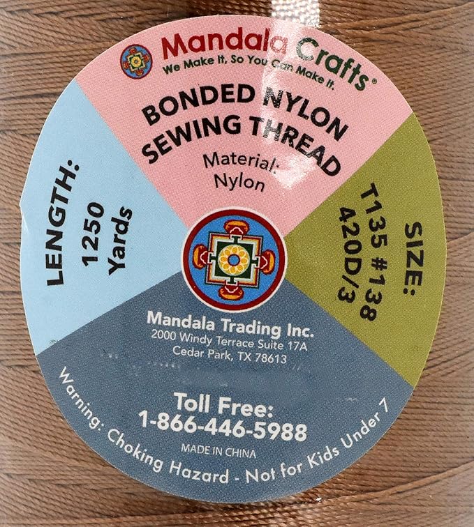 Mandala Crafts Size 138 420D T135 Bonded Nylon Thread - Russet Brown 1250 YDs Tex 135 Heavy Duty Sewing Threads for Leather, Jeans, Weaving, Outdoor Marine Upholstery