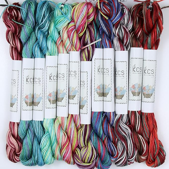 KCS Big skeins of 25 Meters Size 25 Color Variegated Cross Stitch Stranded Threads,12 skeins,10