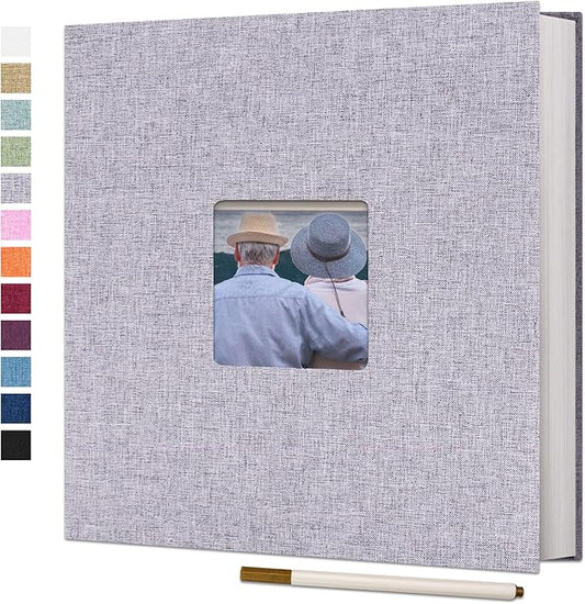 Vienrose Large Photo Album Self Adhesive for 4x6 8x10 10x12 Pictures Linen Scrapbook Album DIY 40 Blank Pages with A Metallic Pen