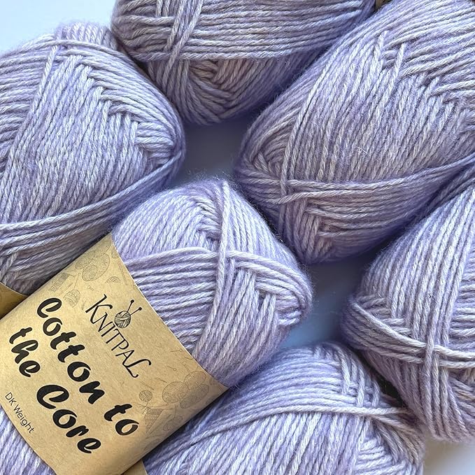 Cotton to The Core Cotton Yarn for Crocheting, 6-Pack (852 Yds / 300G), Free Patterns, Beginners Friendly - Soft Baby Yarn for Knitting - 3 DK Light Worsted Weight - Lavender Purple