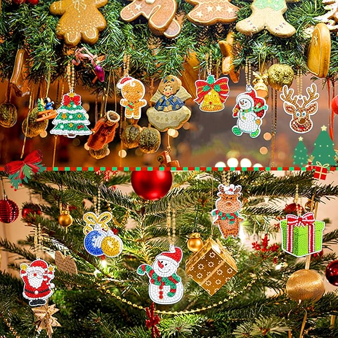 Junkin 26 Pcs Diamond Art Christmas Ornaments 5D DIY Christmas Diamond Painting Keychains Kits Xmas Hanging Painting Kit Snowman Santa Art Pendant Key Chains for Adult Craft Gift Family Decor(Cute)