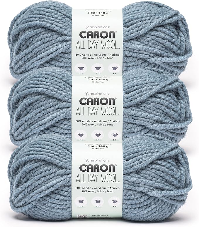 Caron All Day Wool Slated Yarn - 3 Pack of 170g/6oz - 80% Acrylic 20% Wool - # 6 Super Bulky - 108 Yards - Knitting/Crochet