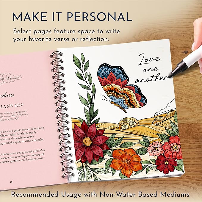 Devotional Coloring Book for Women – 41 Christian Coloring Pages with Bible Verses – Bible Coloring Book for Adults, Spiral Bound, 140gsm Paper, Christian Gifts for Women, Religious Coloring Book