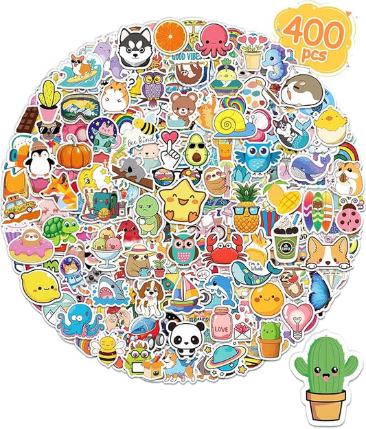 400 pcs stickers for kids, cute water bottle vinyl waterproof laptop stickers for students gifts school supplies classroom teacher prizes sticker pack for kids girls teens