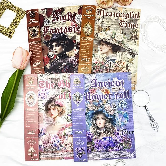 Aesthetic Washi Sticker Book,426pcs Scrapbook Stickers for Adults Pre-Cut Bullet Journal Stickers for Scrapbooking Supplies Vintage Ladies Flowers Sticker for Journaling Ephemera for Junk Journals