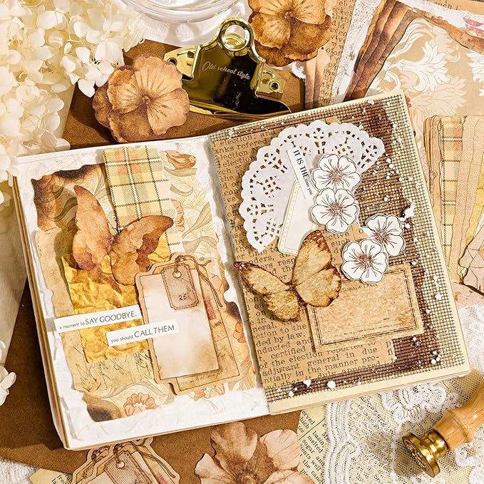 400PCS Vintage Scrapbook Paper Journaling Scrapbooking Supplies Kit Retro Decorative Craft Paper Assorted for Bullet Junk Journals Card Making Craft DIY, Post Office Series