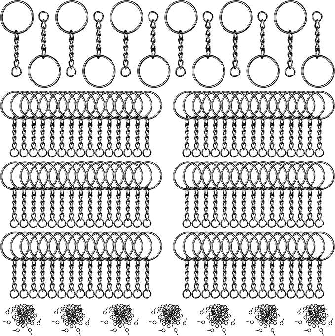 Hotop 360 Pcs Key Rings for Crafts Keychain Making Kit Including 90 Open Jump Rings Connectors, 180 Small Screw Eye Pins Hooks Bulk for DIY Keychain Supplies Crafts Jewelry Making(25 mm,Black)