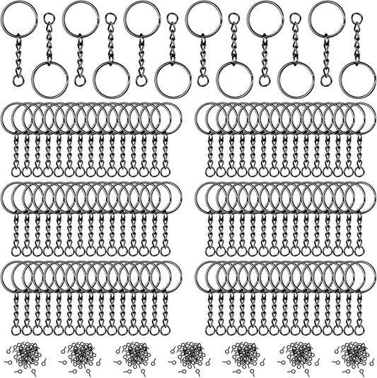 Hotop 360 Pcs Key Rings for Crafts Keychain Making Kit Including 90 Open Jump Rings Connectors, 180 Small Screw Eye Pins Hooks Bulk for DIY Keychain Supplies Crafts Jewelry Making(25 mm,Black)