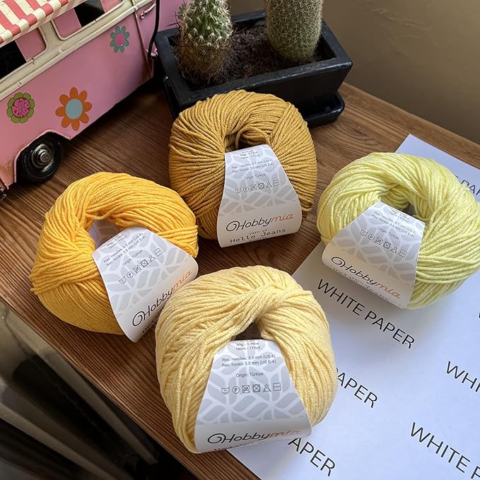Cotton Yarn Kit - 4 Multicolor Balls Soft Sport Weight Yarn for Crochet & Amigurumi - 50g / 175yds Each & 10 Stitch Markers (H06 - Gold / Yellow)