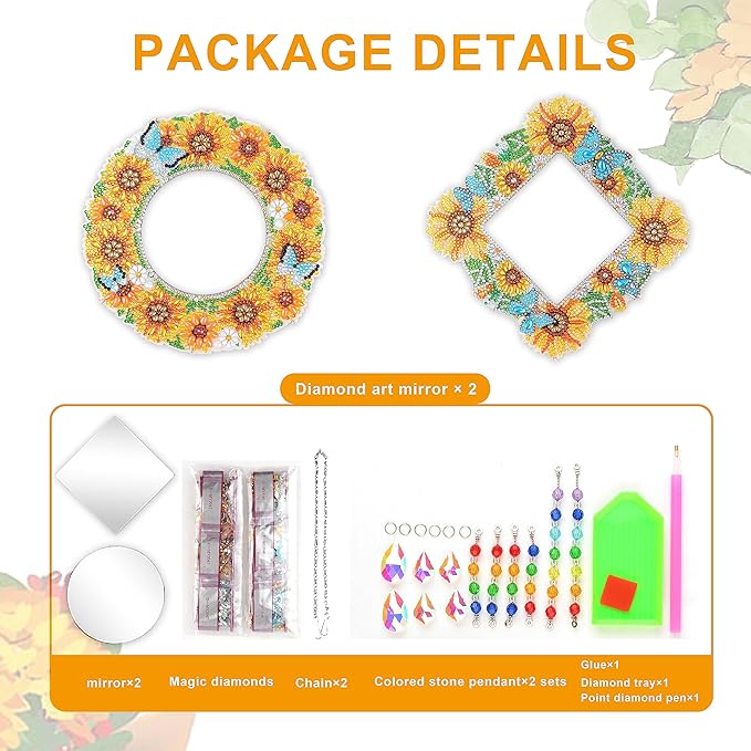 2Pcs Diamond Art Painting Mirror,Special Shaped Crystal DIY Diamond Suncatcher for Beginner Arts Crafts Gifts Home Decor Handmade Gift