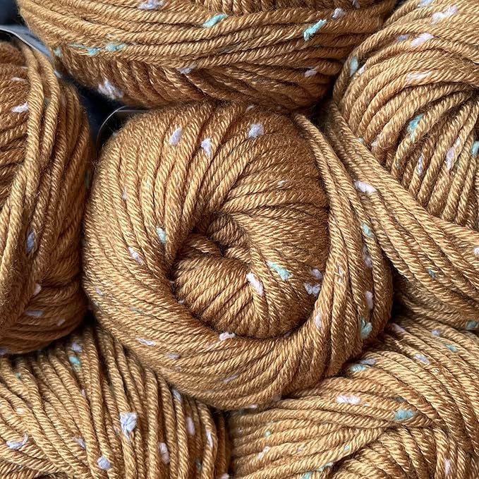 Tweed Twinkles Soft Baby Yarn for Crocheting, 8-Pack (696Yds / 400G), Free Patterns - Acrylic Baby Blanket Knitting Yarn with Flecks - Size 3 DK Light Worsted Weight - Golden Brown