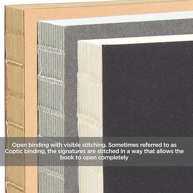 SoHo Urban Artist Open Bound Sketch Pads - Open Coptic Bound Sketch Pads for Drawing, Calligraphy, Any Dry Media, & More - [Grey, White, & Kraft - 5.6x8.26-3 Pack]