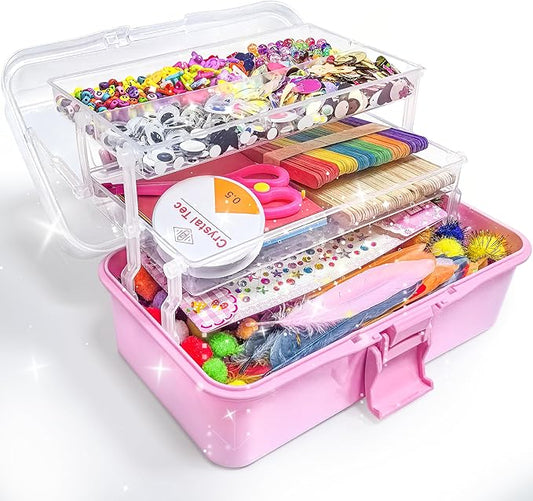 LINAYE 3000PCS Arts and Crafts Supplies Kit for Kids, DIY Craft Box Kits, Craft Supplies Set Include Pompoms, Pipe Cleaners for Kids Ages 4-6 6-8 Birthday Christmas Gifts for Boys Girls Rose