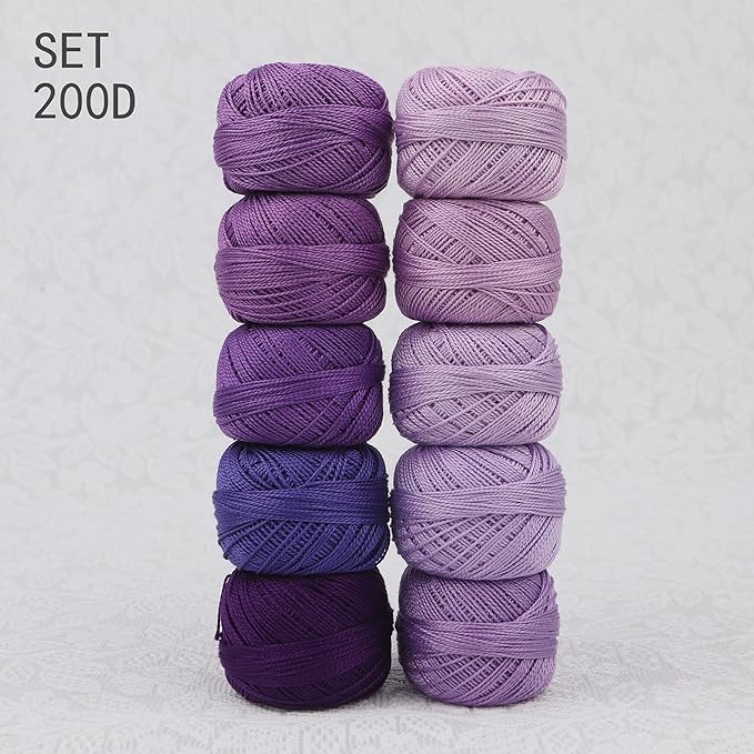 Size 8 Double Mercerized Egyptian Long Staple Cotton Pearl Thread Ball 5 Grams Rainbow Color Embroidery Thread 10 Colors per Box for Crochet Hardanger Cross Stitch Hand Embroidery (Set D)