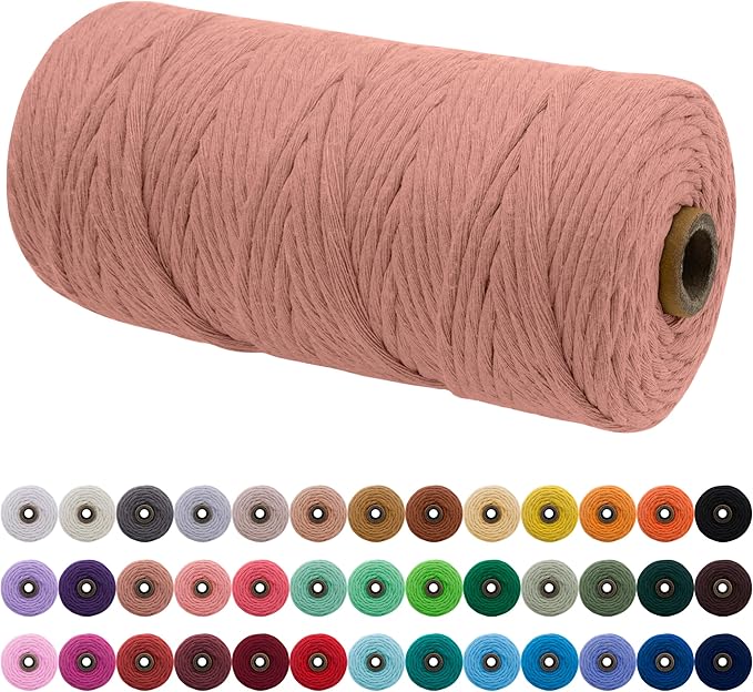 JeogYong Single Strand Macrame Cord 3mm x 109 Yards (328 Feet) Soft Cotton Rope Macrame Yarn 3 mm Macrame Cord, Macrame Supplies for Crafts Wall Hangings Plant Hangers Decorations (Brick Red)