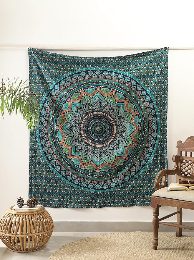 popular handicrafts mandala hippie psychedelic ombre tapestry wall hanging - indian maditation gypsy bohemian hippy dorm room decor tarqouise 60x54 inch
