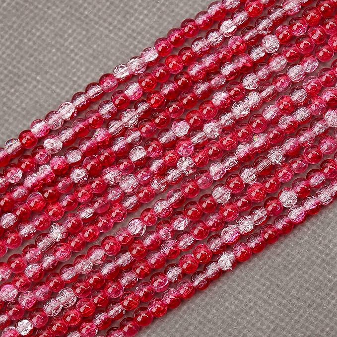 400PCs 4mm Red Crackle Glass Beads Bulk, Round Smooth Hole Glass Crystal Beads for Jewelry Making, DIY Bracelets, Necklaces, Bag Charms, Keychains and Craft Projects