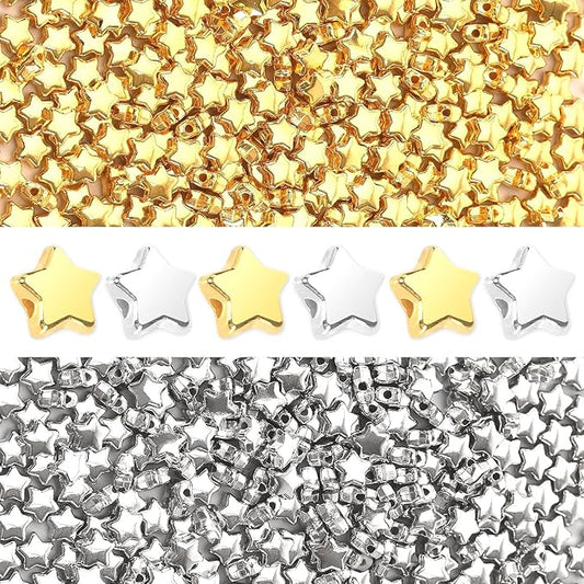 Augshy 700Pcs Star Spacer Beads - 6mm Silver & Gold for Crafts, Jewelry Making, Birthday Party, Friendship & Hair Beads