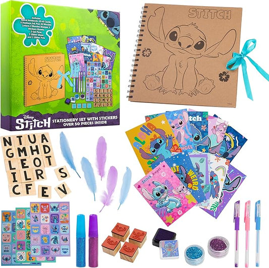 Disney Stitch Scrapbook Kit for Kids Teenagers Craft Set Art Supplies Stickers Feathers Stamps Gel Pens - Gifts for Girls