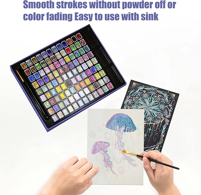 Mini Shimmer Watercolor Paint Set, 108 Colors Glitter Metallic Watercolour Painting Sets, Solid Pearl Water Color Paints for Artists, Amateur Hobbyists and Painting(108 Colours)