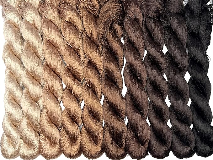 100% Nature Mulberry Handmade Embroidery Silk Thread Woven Jewelry Accessory Artificial Flowers Cross Stitch Floss DIY Sewing Kits 10 Gradient Colors 22m Each (6)