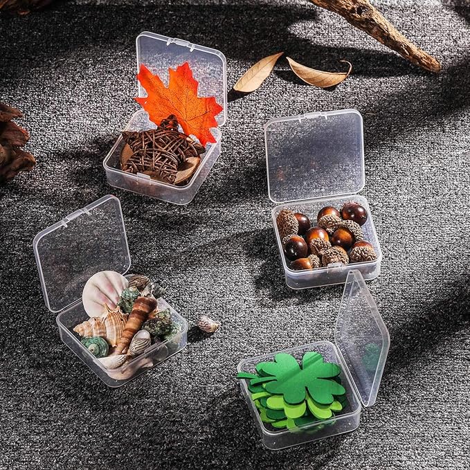 SATINIOR 12 Pack Clear Plastic Beads Storage Containers Box with Hinged Lid for Beads and More (2.9 x 2.9 x 1 Inch)