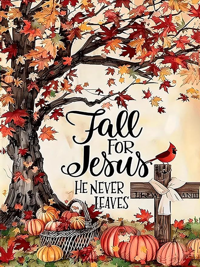 Diamond Art Kits for Adults, 5D DIY Fall for Jesus He Never Leaves Diamond Painting Kits Beginners, Diamond Dots Gem Arts Crafts Kits for Living Room Bedroom Offices Home Wall Decor 12X16 Inch