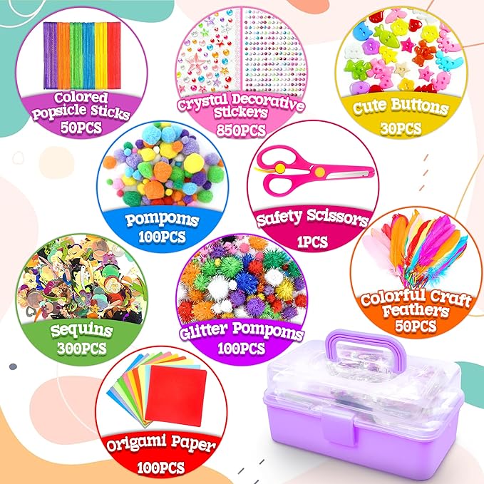 LINAYE 3000PCS Arts and Crafts Supplies Kit for Kids, All in One DIY Craft Box Kits, Craft Supplies Set Include Pompoms, Pipe Cleaners for Kids Ages 4-6 6-8 Birthday Gifts for Boys Girls