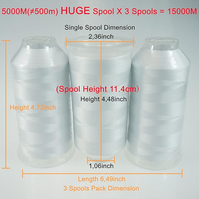 New brothreads - 40 Options- Various Assorted Color Packs of Polyester Embroidery Machine Thread Huge Spool 5000M for All Embroidery Machines -3xWhite