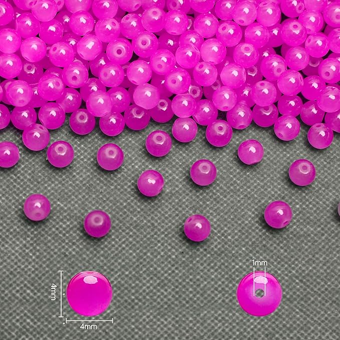 400PCs 4mm Rose Jade Glass Beads Bulk, Round Smooth Hole Glass Crystal Beads for Jewelry Making, DIY Bracelets, Necklaces, Bag Charms, Keychains and Craft Projects