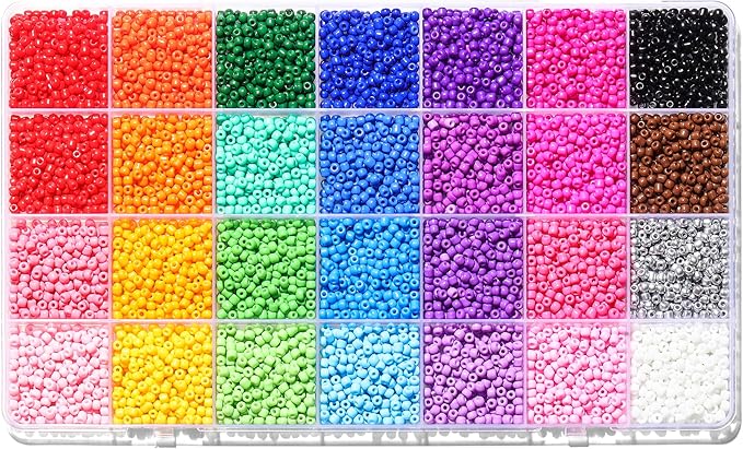 28 Colors 3mm Seed Beads, 7200PCS Glass Seed Beads Kit for Jewelry Making, Craft and Bracelet Making
