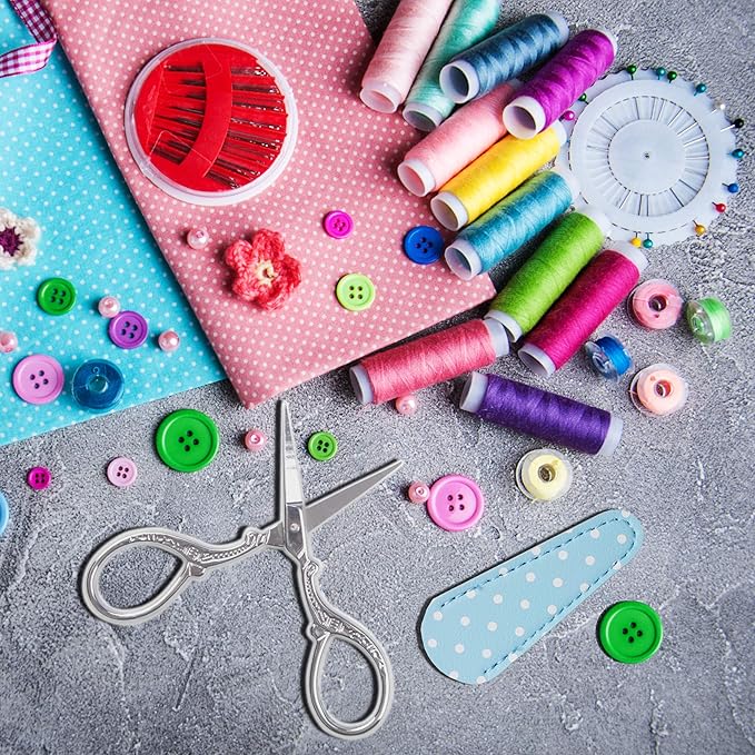 Sewing Embroidery Scissors Mini 3.6 inch Craft Scissors Shears for Crafting Fabric Scissor for Art Work Threading Needlework DIY Tools with Leather Scissor Cover