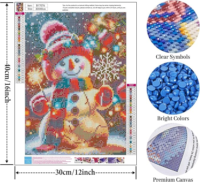 Christmas Diamond Art Kits for Adults, Cute Snowman Diamond Painting Kits for Adults Beginners, DIY 5D Diamond Painting with Round Gem Art Kits for Gift Home Wall Decor 12x16 Inch