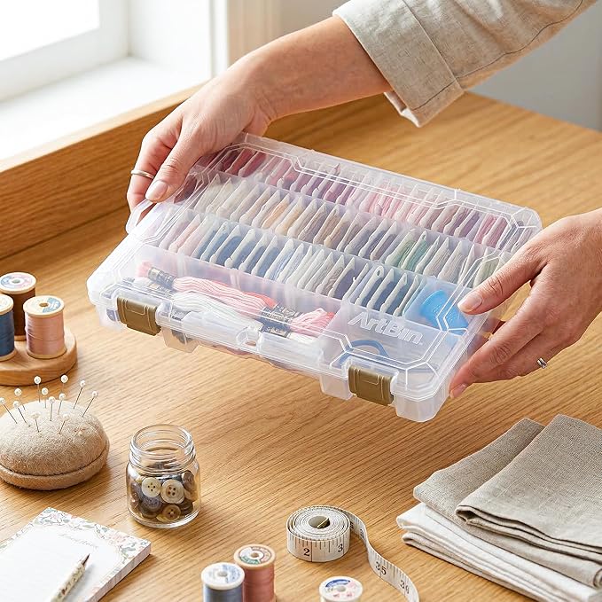 ArtBin Floss Finder Box: Clear Sewing Organizer with 6 Compartments, 12 Dividers, Durable - Perfect for Embroidery Floss and Small Sewing Supplies Storage
