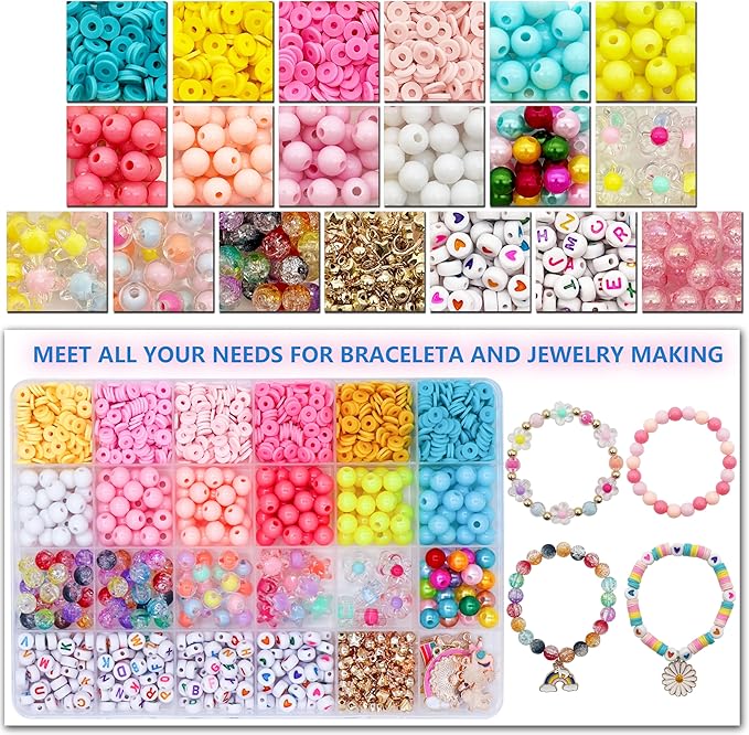 jinnbey ocean style pearl bead jewelry making kit, acrylic letters loose beads for necklace bracelet making, with shell starfish pendant cute beads, gifts for kid adults handicraft enthusiasts