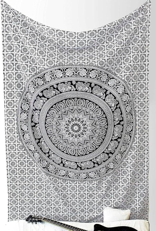 popular handicrafts black and white hippie tapestries mandala tapestry collage dorm beach throw wall art bohemian tapestrywall hanging boho tapestries bedspread (full (215cmsx230cms), black & white)