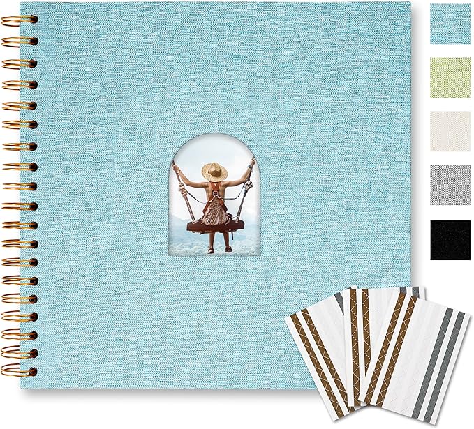 Vienrose 10X10 Inch DIY Scrapbook Album Linen Arch Window Photo Album 40 Blank Pages Scrap Book Photo Albums for Wedding Baby Shower, Light Blue