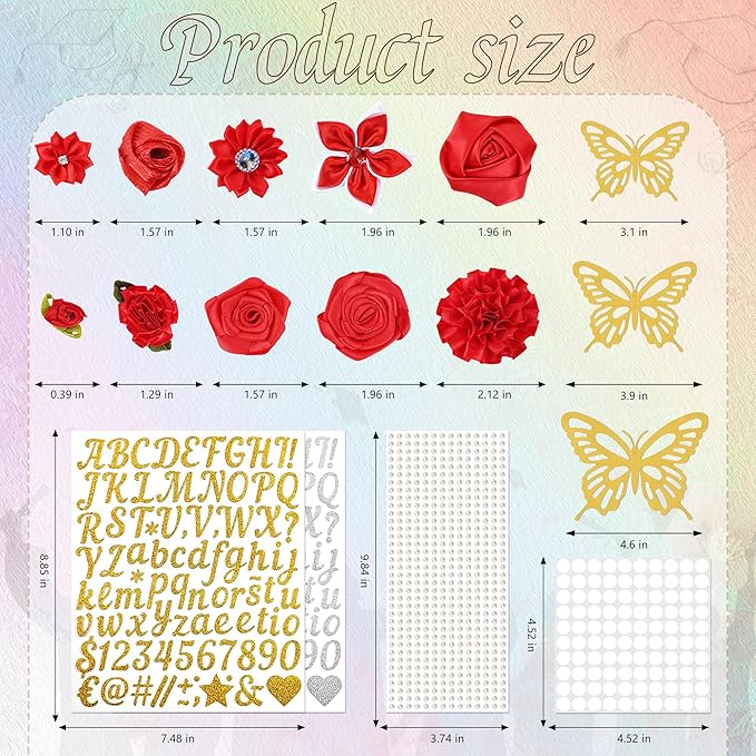 VISSTREE DIY Graduation Cap Decoration, 56 Pcs Cap Decorations for Graduation Kit 2026 DIY Grad Cap Graduation Gift with Red Paper Flowers 3D Glitter Butterfly Custom Number Letter Stickers Decor