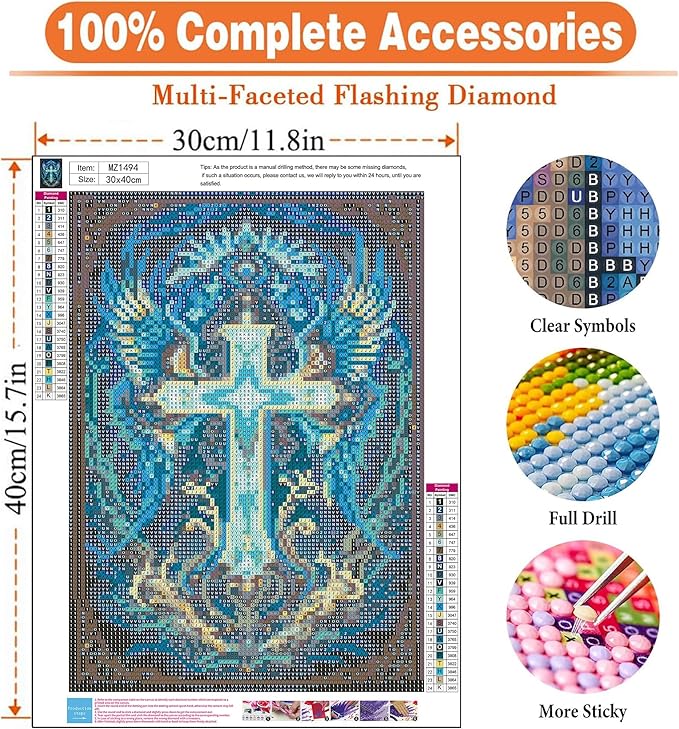 igoodom Cross Diamond Art Kits for Adults, Religion Diamond Painting Kit, Full Drill Round Diamond Art Kits, DIY Gem Art and Crafts for Home Wall Decor Gift 12x16inch