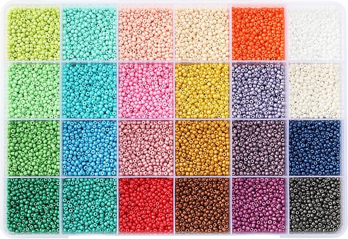 Size 2mm Seed Beads 24 Pearl Colors in Grid Storage Box Total About 20000pcs, 12/0 Small Seed Beads for Bracelet Jewelry Making
