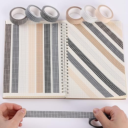 Mr. Pen- Grid Washi Tape Set, 7 Rolls, 0.6", Washi Tape for Journaling, Decorative Tape, Journaling Tape, Craft Tape, Scrapbooking Tape, Decorative Tape for Crafts, Decorative Craft Washi Masking Tape