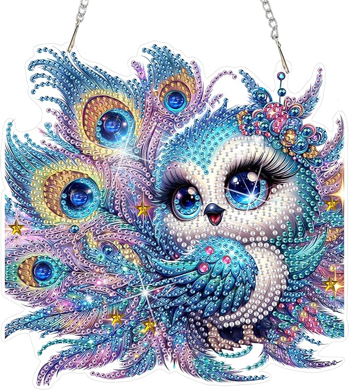 DOMROM Peacock Diamond Art Hanging Kit for Adult, Special Shaped Rhinestone, 5D Diamond Art Painting Window Pendants, Home Wall Art Hanging Kits, Double Sided Hanging Ornament 5.1x7.6in