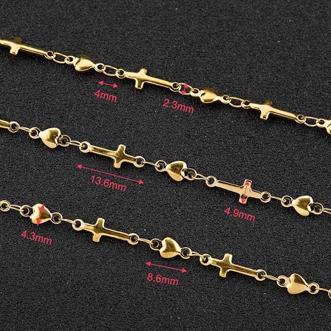 YOUBEIYEE 4 Meters Gold Plated Cross Heart Chains for Jewelry Making Stainless Steel Jewelry Making Chain Roll